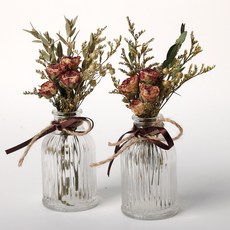 드라이플라워 꽃병 세트 - 미니장미 화병 어레인지 카페 테이블소품, 스페니쉬 미니장미 & 꽃병 2P
