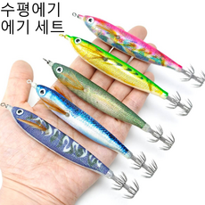 수평에기 세트 한치에기 갑오징어 주꾸미 야광 UV 케이무라 래틀 낚시미끼 토토슷테 5개입, 혼색, 5개