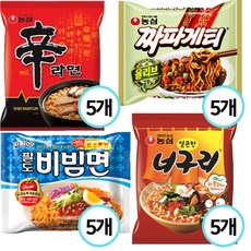 봉지라면 4종 (신라면5+비빔면5+짜파게티5+너구리5)