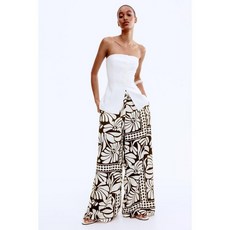 H&M 와이드 풀온 팬츠 브라운/화이트 패턴 1280771004