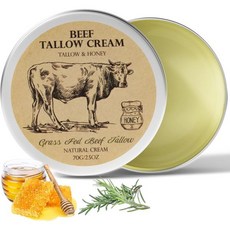 MROUVIK 소고기 지방 스킨케어 꿀 크림 페이스 모이스처라이저 천연 방목 밤과 생꿀 보습 (바디 로션 스킨케어용) (2.47oz), 2.5온스 (1개입)