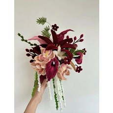 DIY키트 모루 만들기 꽃다발 철사 수제꽃 패키지 취미, 와인레드 릴리 말굽연꽃 완제품, 1개