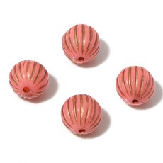 10個 金縞模様 丸形アクリルビーズ ピンク 14mm