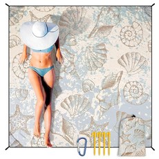 HIHOHO Beach Blanket Waterproof Sandproof Extra Large Beach Mat 79" X 83"/120"x108"for 1-8 Adults, 79" X 83"（1~3 person）, 바다 생물 - 옐로우