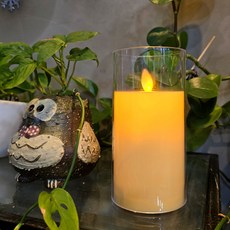 LED초 글라스 캔들 투명 15cm 건전지 전자 양초 흔들리는 촛불, 단품