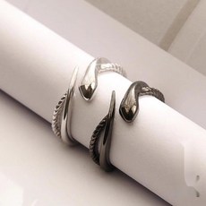 유니크 뱀모양 커플링 블랙 화이트 사이즈조절 반지, 1. 남성용, 오픈형 사이즈조절