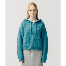 예일 YALE 우먼즈 헤어리 크롭 니트 후드 집업_블루