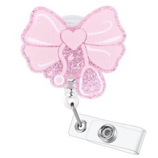 It Only Goes to Ten 재미있는 간호사 배지 릴 접이식 ID 카드 의료 홀더 악어 클립 포함 RN CNA ER ED 정신과 소아 통증 관리 종양학 1차 진료 NP, Cute Pink Bow Doctor