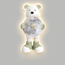 Uinox 무소음 곰돌이 시계 LED 거실 고급 인테리어벽시계, E타입-40*80(플러그+리모컨)
