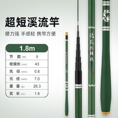 超短節手竿 碳素魚竿 溪流竿 輕硬28調 便攜 1.8米, 達瓦魚竿 裸杆,1.8米超硬28調收縮43釐米