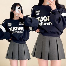 스트릿제이 크롭 숏기장 Y2K 블록코어 로고 레터링 오버핏 기모 루즈핏 맨투맨