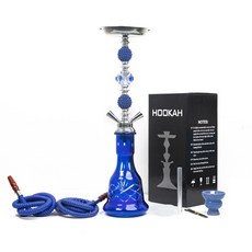 熱款雙四管中號阿拉伯水煙中號壺金屬高檔ktv酒吧玻璃菸斗, 1個, 雙管藍色珍珠水晶中壺:無規格
