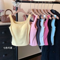 多色帶胸墊彈力顯瘦吊帶背心女-台灣發貨 內搭打底上衣外穿美式運動內衣