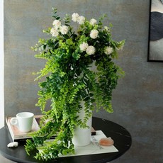 哆哆購 仿真尤加利葉綠植盆栽，室內外裝飾，藤條，客廳擺件, 1個, 花束單購【不含花瓶】