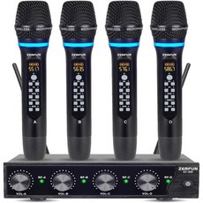 ZERFUN 충전식 무선 마이크 시스템 채널 프로 볼륨 조절 기능이 있는 교회 노래방 노래를 위한 UHF 메탈 핸드헬드 헤드셋 라발리에 라펠 4x50 주파수 G8, GT-200 Rechargeable 4 Handheld, 1개