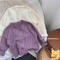 韓系女童春夏鏤空針織開衫 薄款寶寶毛衣外套