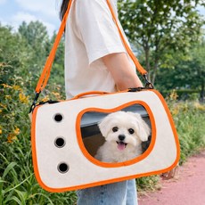 앙플러스 초경량 강아지 고양이 이동가방 소형견 이동장, 1개, 오렌지