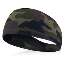運動吸汗頭帶男女通用款，吸汗止汗，跑步籃球健身髮帶，防汗騎行瑜伽頭巾護額, 迷彩綠, 1個
