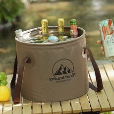 수납함 설거지 갈색 보온 세척 원형 피크닉 보냉 물통 바구니 야외 캠핑장 접이식, 카키