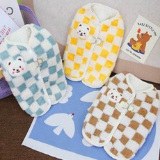 뽀글이 후리스 체커보드 2겹 D링 똑딱이 단추 강아지 고양이 하네스 조끼, 옐로우(PET22)