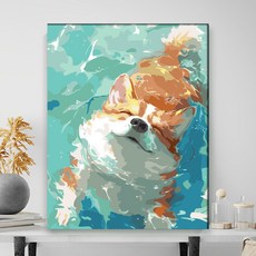 小狗貓貓DIY數字油畫，兒童卡通填色塗鴉手工畫，可愛手繪裝飾油彩畫，限時優惠中, QW70號,30*40繃好內框+顔料畵筆+無痕釘