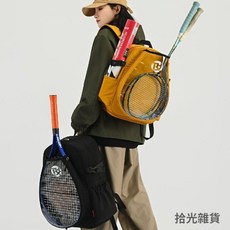 羽球袋 羽球包 球拍袋 網球袋 羽球拍袋 羽球背包 大容量防潑水運動休閒專業球拍包, 黃色,大號網球包46*34*19, 1個
