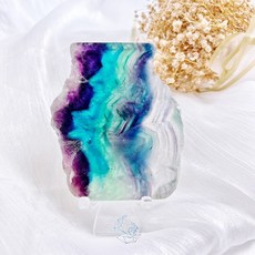 螢石片擺件 (附支架) - 琉璃黛青色山形紋高透螢石