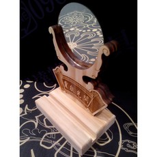 毅達佛具 實木開光鏡座組：四方/圓形底座、開光鏡、開光筆，宗教儀式與居家風水擺設首選, 圓形開光鏡 含鏡子含毛筆