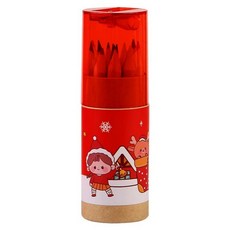 萱寶媽咪 兒童聖誕節12色彩色鉛筆組 女童卡通印花彩色鉛筆 男童美術鉛筆 聖誕禮物 交換禮物 文具 幼稚園慶生禮物 兒童繪畫色鉛筆, 紅女孩12色彩鉛筆, 1個