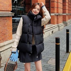 조끼패딩 모던 사선 베이직 지퍼 여성 무지 nys+9496rX