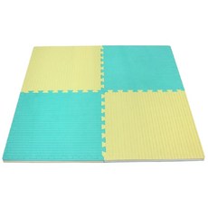 喬伊斯60X60 厚2.3cm 三層防摔地墊 極致回彈 榻榻米 巧拼墊 無毒安全防撞地墊, 湖水綠/淺黃色, 1個