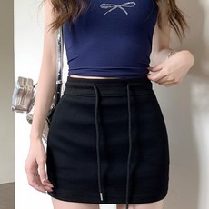 Yellwel 여름용 반신 스커트 여성 캐주얼 하이웨이스트 스포츠 스트링 DJP