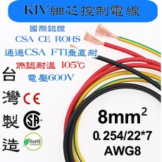 KIV細芯控制電線 8mm² 600V 105°C, 1個, 黃色, 1m