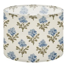 Linen Drum Lamp Shades 1 Pack Easy Assembly 13’’ W x 10’’ H Blue Green Block Print Vintage Spring