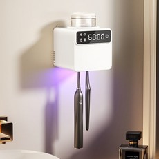 消毒牙刷架烘乾全自動牙刷漱口杯免打孔收納置物架消毒器新款, 如圖所示, 米白色單口(殺菌+消毒+風乾)