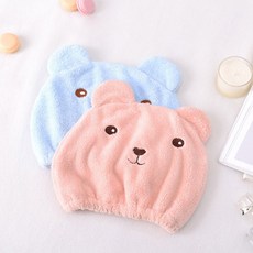 곰돌이 헤어타올 머리수건 드라이캡 타월 살롱 샤워 머리말리기 머리타올 헤어수건, 핑크