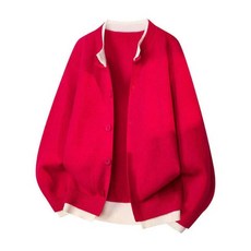 仿羊毛衣針織毛衣男女款休閒保暖內搭上衣長袖重磅圓領加厚韓版套頭寬鬆防風防寒彈性柔軟親膚針織上衣, L建議體重60-70公斤, 紅色