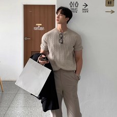 style dr 남자 머슬핏 꽈배기 반팔니트 반팔티 어깨넓어보이는 남자니트