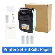 58mm 휴대용 미니 프린터 열 영수증 무선 모바일 블루투스 안드로이드 IOS 빌 티켓 라벨 프린터 중소기업, 1개, 18) Green Add 3ROll - 영국 플러그, [01] Green 3Rolls