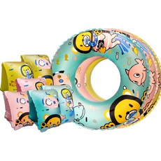 WEKO 24吋潛水熊造型泳圈 手臂圈組合，兒童游泳安全必備，可愛造型，安全材質, 粉色圈+手臂圈