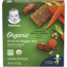 거버 프루트 & 베지 바 어린이 곡물 과자 24g, 데이트+당근+오트+치아, 5개
