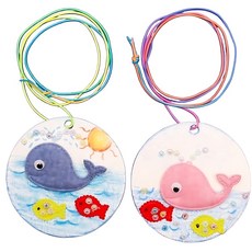 어린이미술 보석스티커 고래목걸이 꾸미기키트/ 품앗이수업 미술수업용 도안꾸미기 만들기체험, 5개, 색상램덤