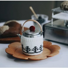우드 손잡이 티팟 차망 포함 현수형 윗면 스테인레스, 1개, 400ml, 작은 나무 주전자 커버+모자