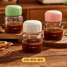 玻璃密封罐 附刻度 300ml, 1個, 【家庭組合裝】白色+綠色+粉色