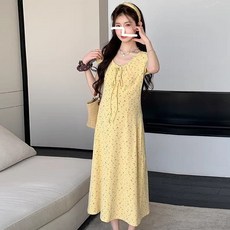 티류으스 여성 여름 임산부 플라워 패턴 롱 원피스 프렌치 고급스러운 빅사이즈 임부복 Lyw