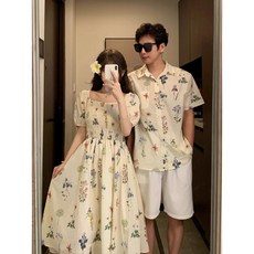 라움리에 온가족 공용 패밀리룩 여름 꽃내음 셔츠 원피스 가족 사진 세트