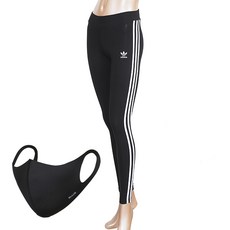 adidas 愛迪達 女款側邊條紋內搭褲+口罩