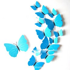 1/2/3set 입체 나비 포인트 벽지 3d 인테리어 학원 데코 스티커 벽장식, 단색블루12P, 3세트