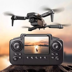 雙鏡頭帶屏無人機 附遙控器 支援手機控制, 黑色-帶屏遙控器無人機（一個電池）, 1個