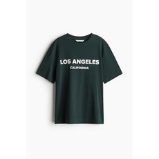HM 프린트 티셔츠 다크 그린Los Angeles 1274171103